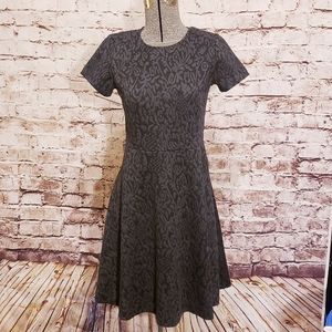 Loft Fit and Flare Dress Black/Gray Brocade
